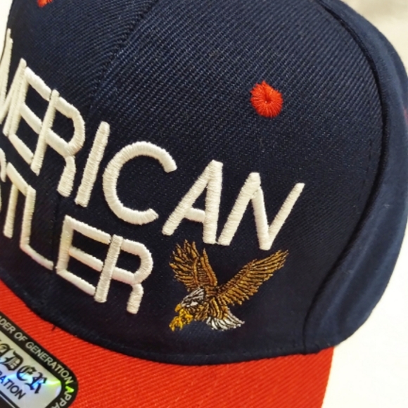 American Hustler Snapback Hat 3D Embroidery Flat Bill Cap Eagle Blue & Red - Picture 4 of 5